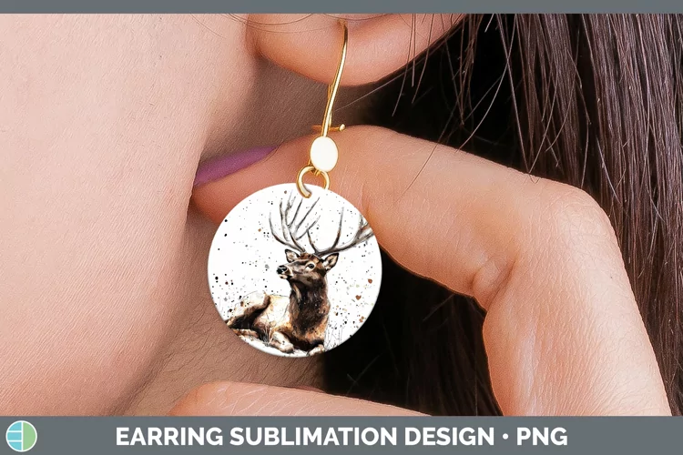 Watercolor Splash Elk Round Earrings Sublimation Earrings De