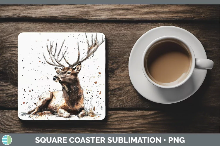 Watercolor Splash Elk Square Coaster Sublimation Coaster Des