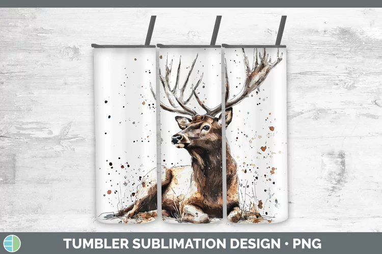 Watercolor Splash Elk Tumbler Sublimation 20 oz Skinny Tumbl