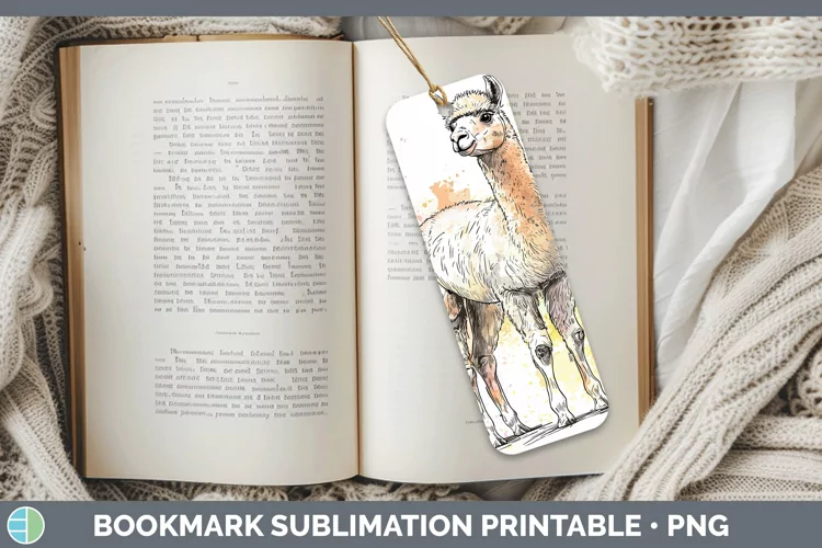 Watercolor Splash Farm Alpaca Bookmark Sublimation Printable