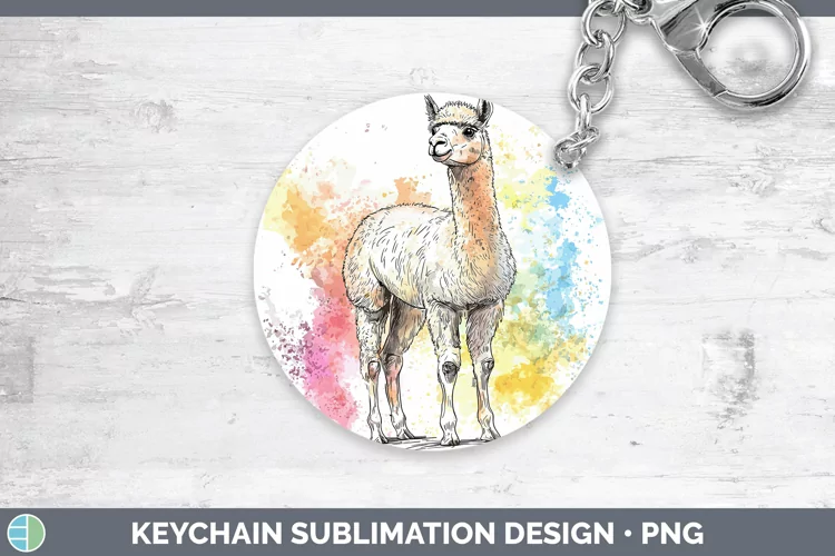 Watercolor Splash Farm Alpaca Keychain Sublimation Keyring D