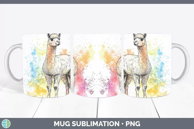 Watercolor Splash Farm Alpaca Mug Wrap Sublimation Coffee Cu