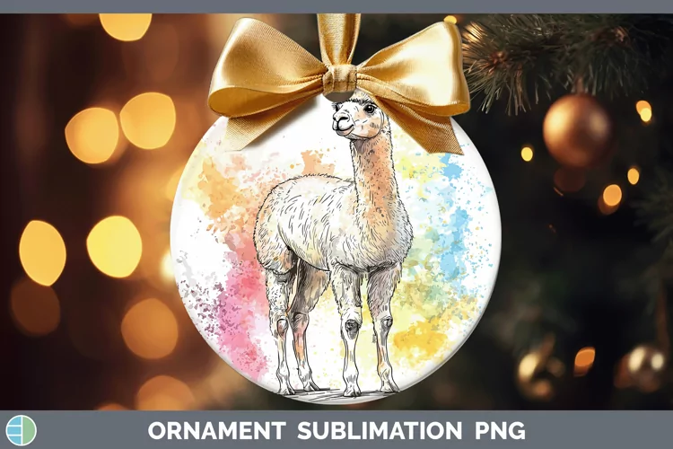 Watercolor Splash Farm Alpaca Ornament Sublimation Bauble De