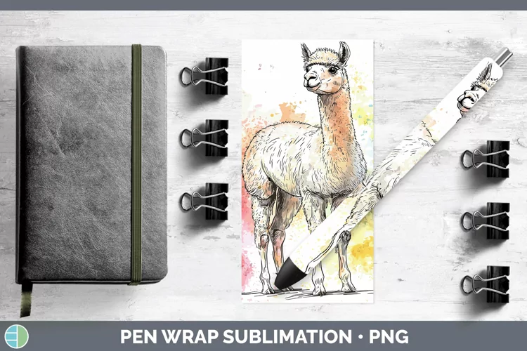 Watercolor Splash Farm Alpaca Pen Wrap Sublimation Pen Desig