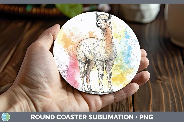Watercolor Splash Farm Alpaca Round Coaster Sublimation Coas