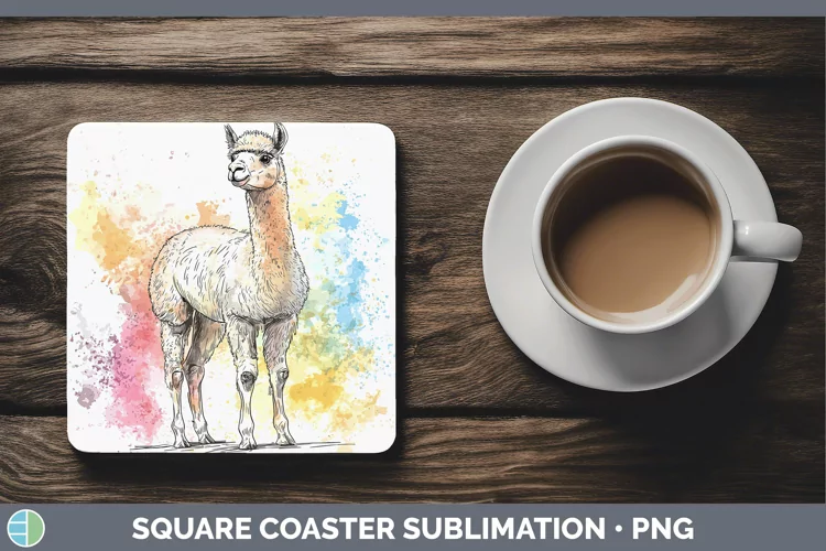 Watercolor Splash Farm Alpaca Square Coaster Sublimation Coa