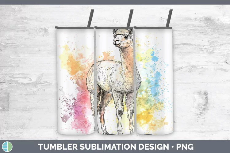 Watercolor Splash Farm Alpaca Tumbler Sublimation 20 oz Skin