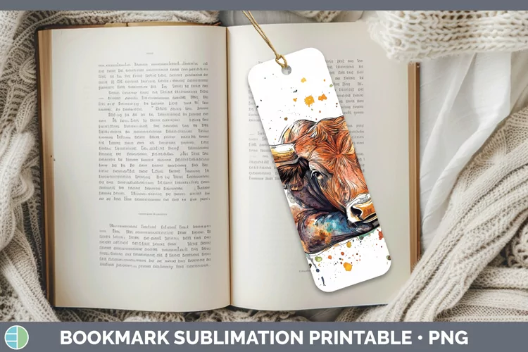 Watercolor Splash Farm Bull Bookmark Sublimation Printable D