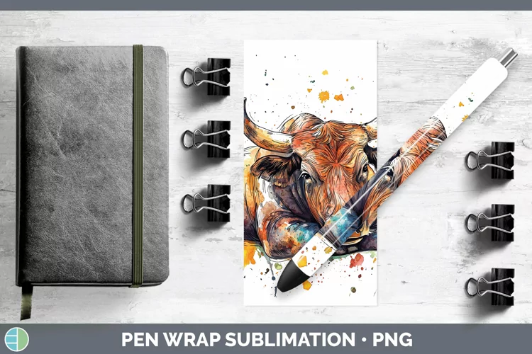 Watercolor Splash Farm Bull Pen Wrap Sublimation Pen Designs