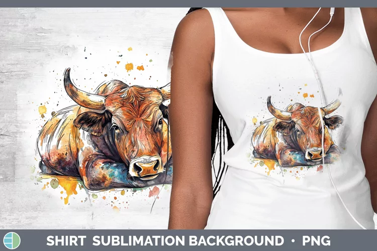 Watercolor Splash Farm Bull Shirt Sublimation Sublimation Ba