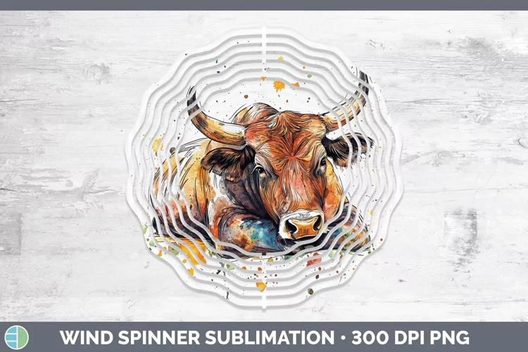 Watercolor Splash Farm Bull Wind Spinner Sublimation Spinner