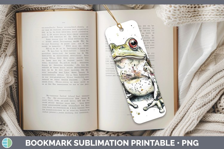Watercolor Splash Farm Bullfrog Bookmark Sublimation Printab