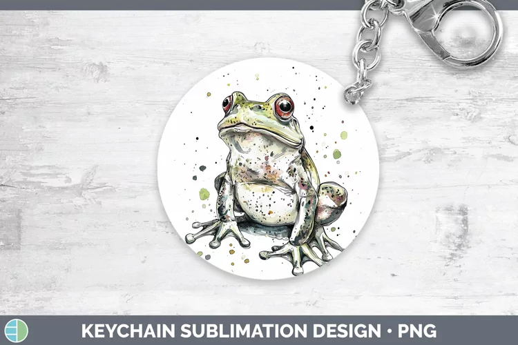 Watercolor Splash Farm Bullfrog Keychain Sublimation Keyring