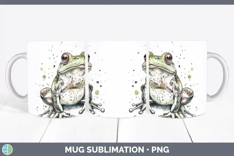 Watercolor Splash Farm Bullfrog Mug Wrap Sublimation Coffee