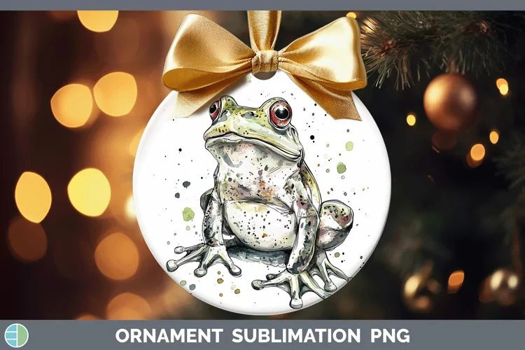 Watercolor Splash Farm Bullfrog Ornament Sublimation Bauble
