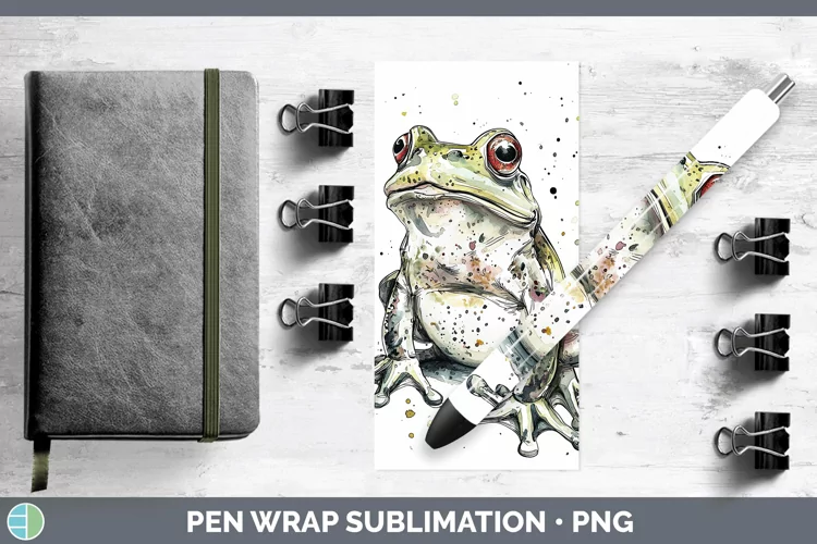 Watercolor Splash Farm Bullfrog Pen Wrap Sublimation Pen Des