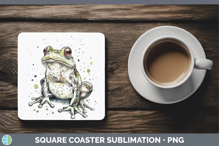 Watercolor Splash Farm Bullfrog Square Coaster Sublimation C