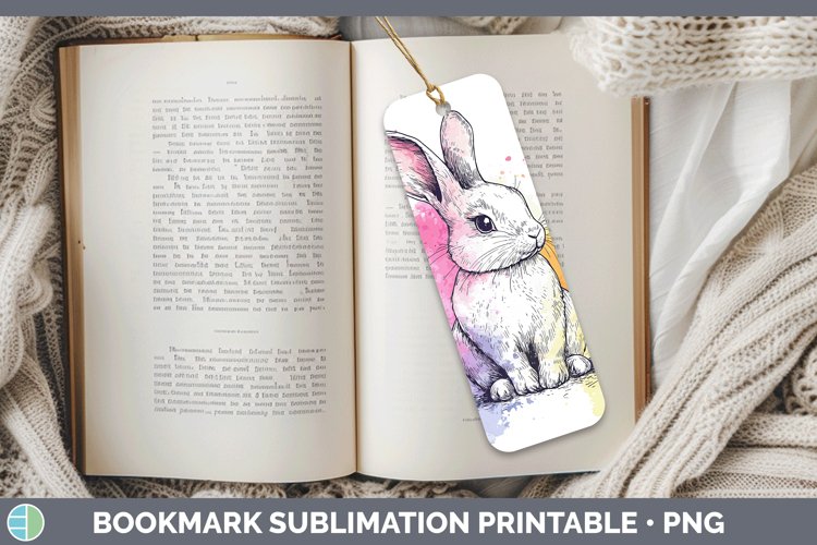 Watercolor Splash Farm Bunny Bookmark Sublimation Printable