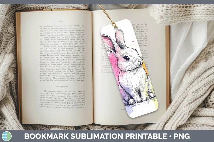 Watercolor Splash Farm Bunny Bookmark Sublimation Printable