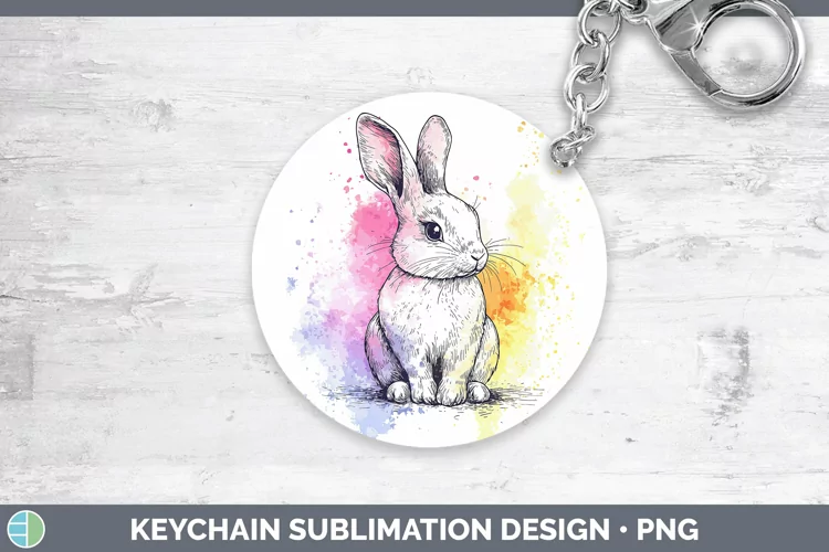 Watercolor Splash Farm Bunny Keychain Sublimation Keyring De