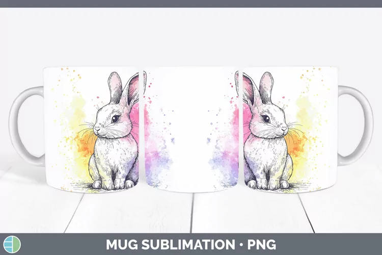 Watercolor Splash Farm Bunny Mug Wrap Sublimation Coffee Cup
