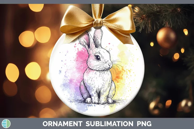 Watercolor Splash Farm Bunny Ornament Sublimation Bauble Des