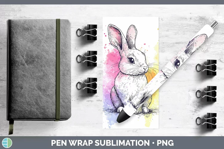 Watercolor Splash Farm Bunny Pen Wrap Sublimation Pen Design