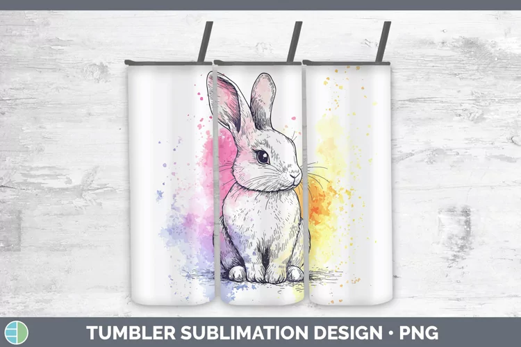 Watercolor Splash Farm Bunny Tumbler Sublimation 20 oz Skinn