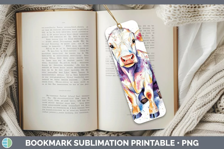 Watercolor Splash Farm Cow Bookmark Sublimation Printable De