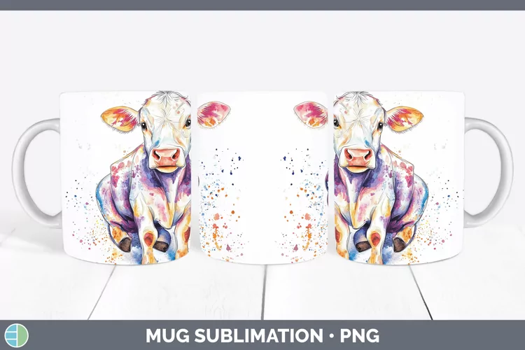 Watercolor Splash Farm Cow Mug Wrap Sublimation Coffee Cup D