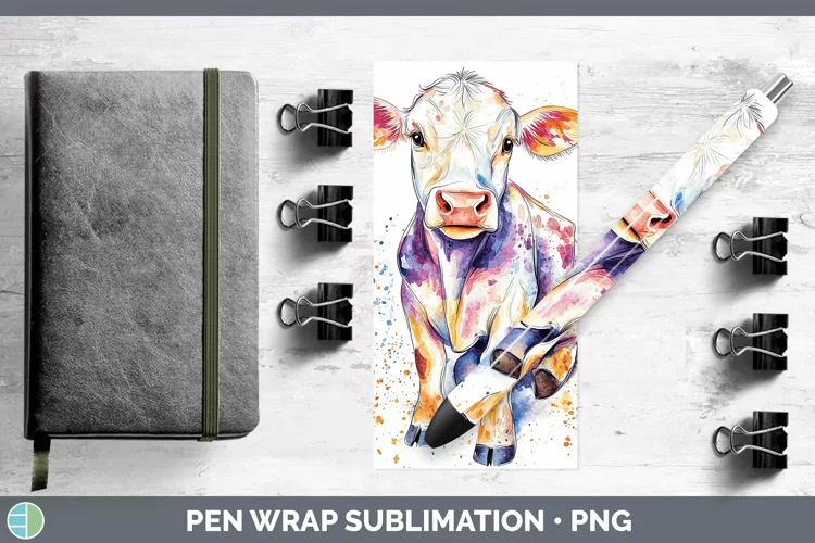 Watercolor Splash Farm Cow Pen Wrap Sublimation Pen Designs