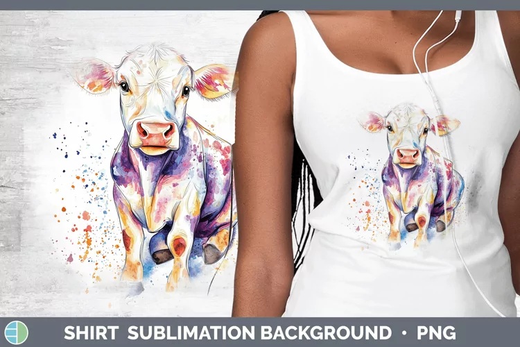 Watercolor Splash Farm Cow Shirt Sublimation Sublimation Bac
