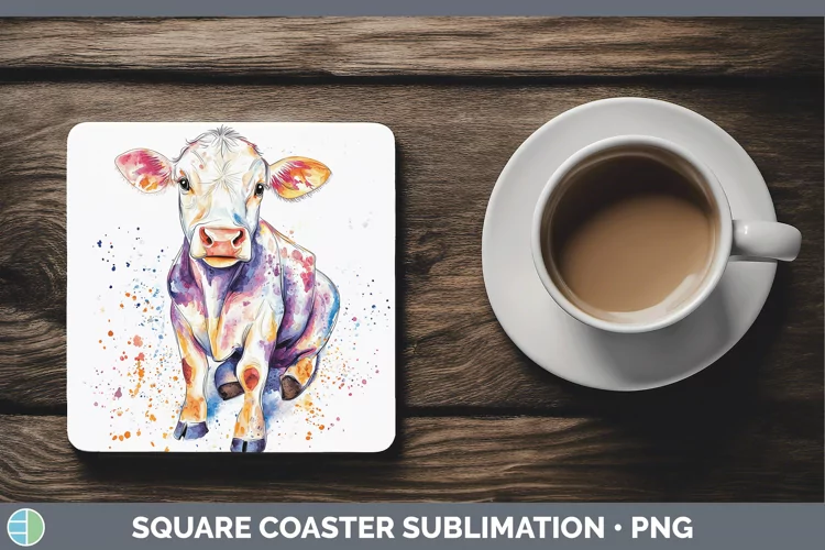 Watercolor Splash Farm Cow Square Coaster Sublimation Coaste