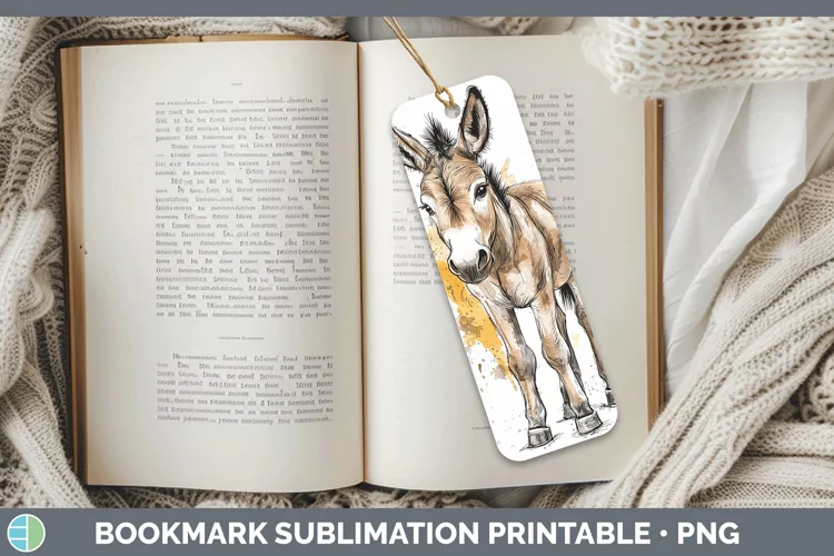 Watercolor Splash Farm Donkey Bookmark Sublimation Printable