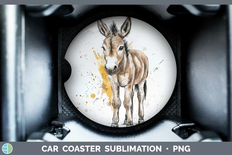 Watercolor Splash Farm Donkey Car Coaster Sublimation Desig