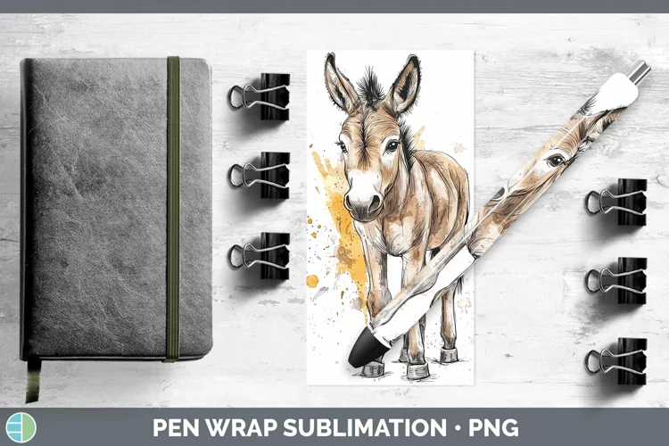 Watercolor Splash Farm Donkey Pen Wrap Sublimation Pen Desig