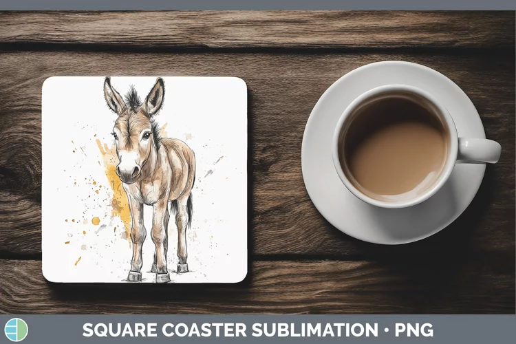 Watercolor Splash Farm Donkey Square Coaster Sublimation Coa