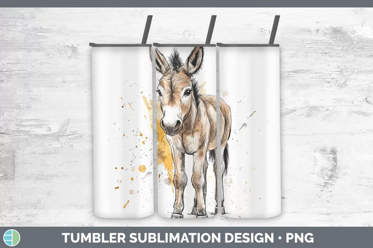 Watercolor Splash Farm Donkey Tumbler Sublimation 20 oz Skin