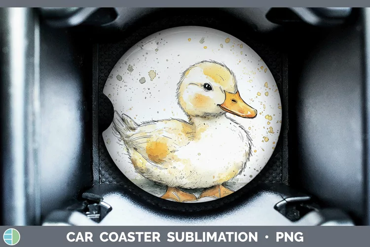 Watercolor Splash Farm Duck Car Coaster Sublimation Designs