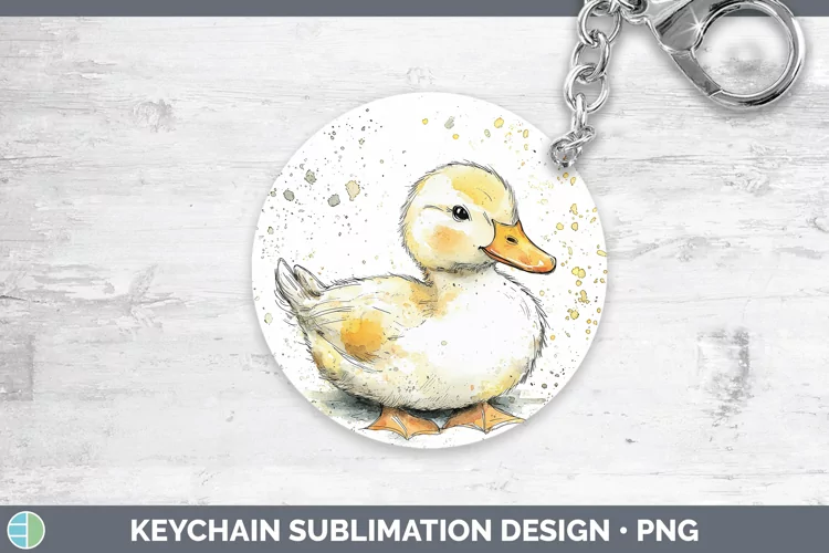 Watercolor Splash Farm Duck Keychain Sublimation Keyring Des
