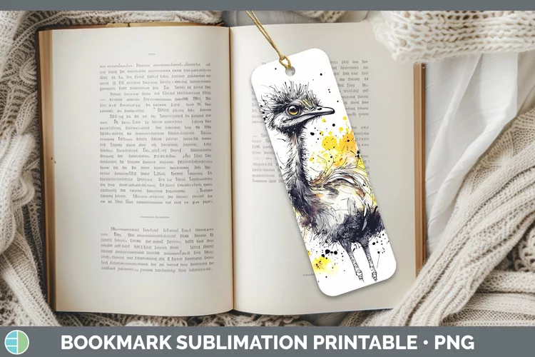 Watercolor Splash Farm Emu Bookmark Sublimation Printable De