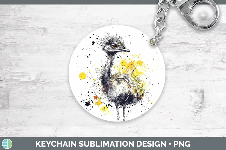 Watercolor Splash Farm Emu Keychain Sublimation Keyring Desi
