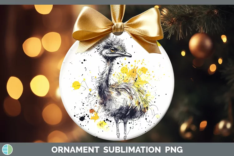 Watercolor Splash Farm Emu Ornament Sublimation Bauble Desig