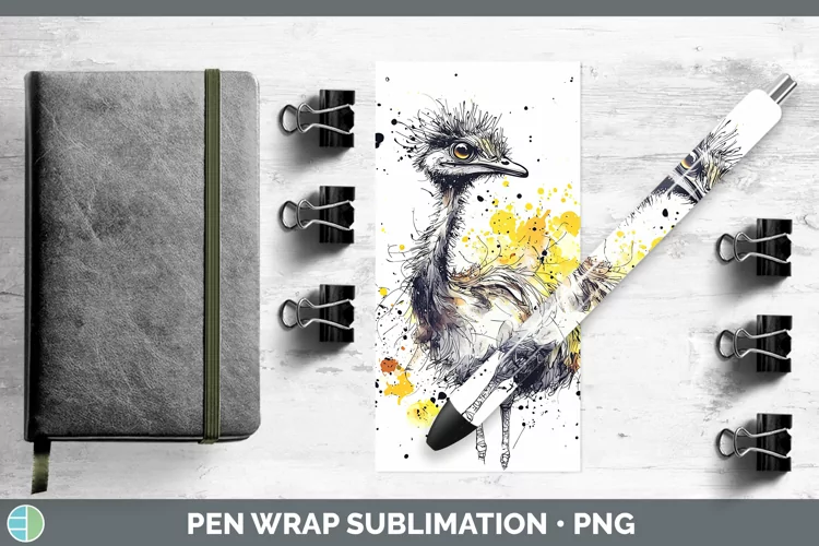 Watercolor Splash Farm Emu Pen Wrap Sublimation Pen Designs