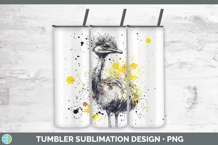 Watercolor Splash Farm Emu Tumbler Sublimation 20 oz Skinny