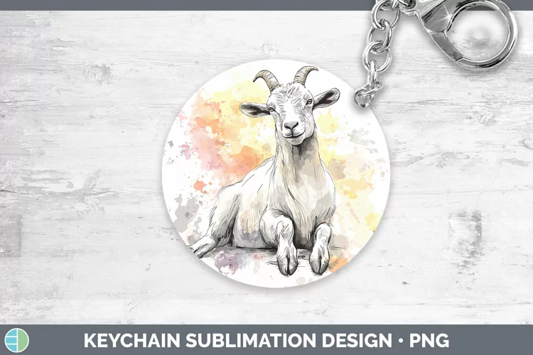 Watercolor Splash Farm Goat Keychain Sublimation Keyring Des