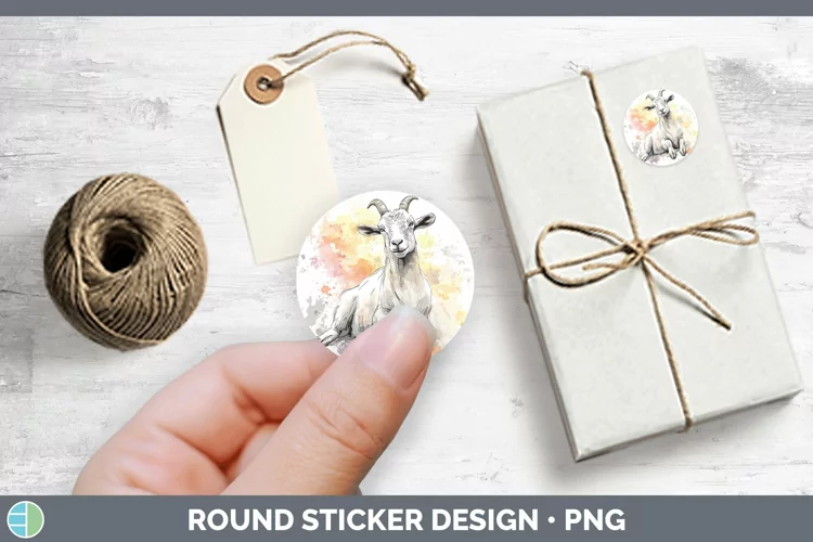 Watercolor Splash Farm Goat Stickers | Round Labels Designs