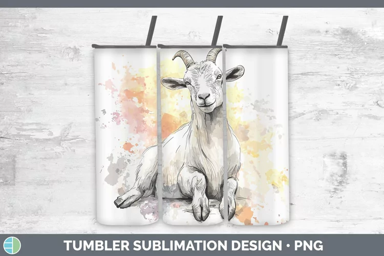 Watercolor Splash Farm Goat Tumbler Sublimation 20 oz Skinny