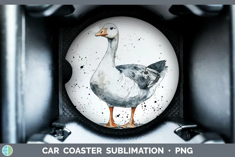 Watercolor Splash Farm Goose Car Coaster Sublimation Design
