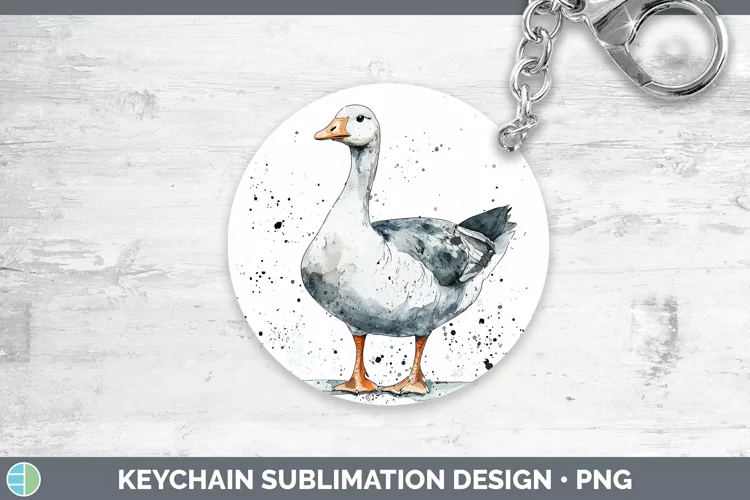 Watercolor Splash Farm Goose Keychain Sublimation Keyring De